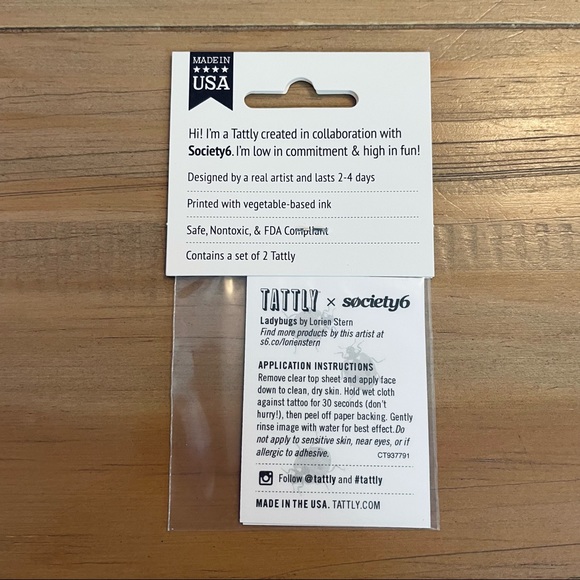 Tattly x Society 6 | Ladybug Temporary Tattoo Set of Two Insects Micro - Picture 2 of 3